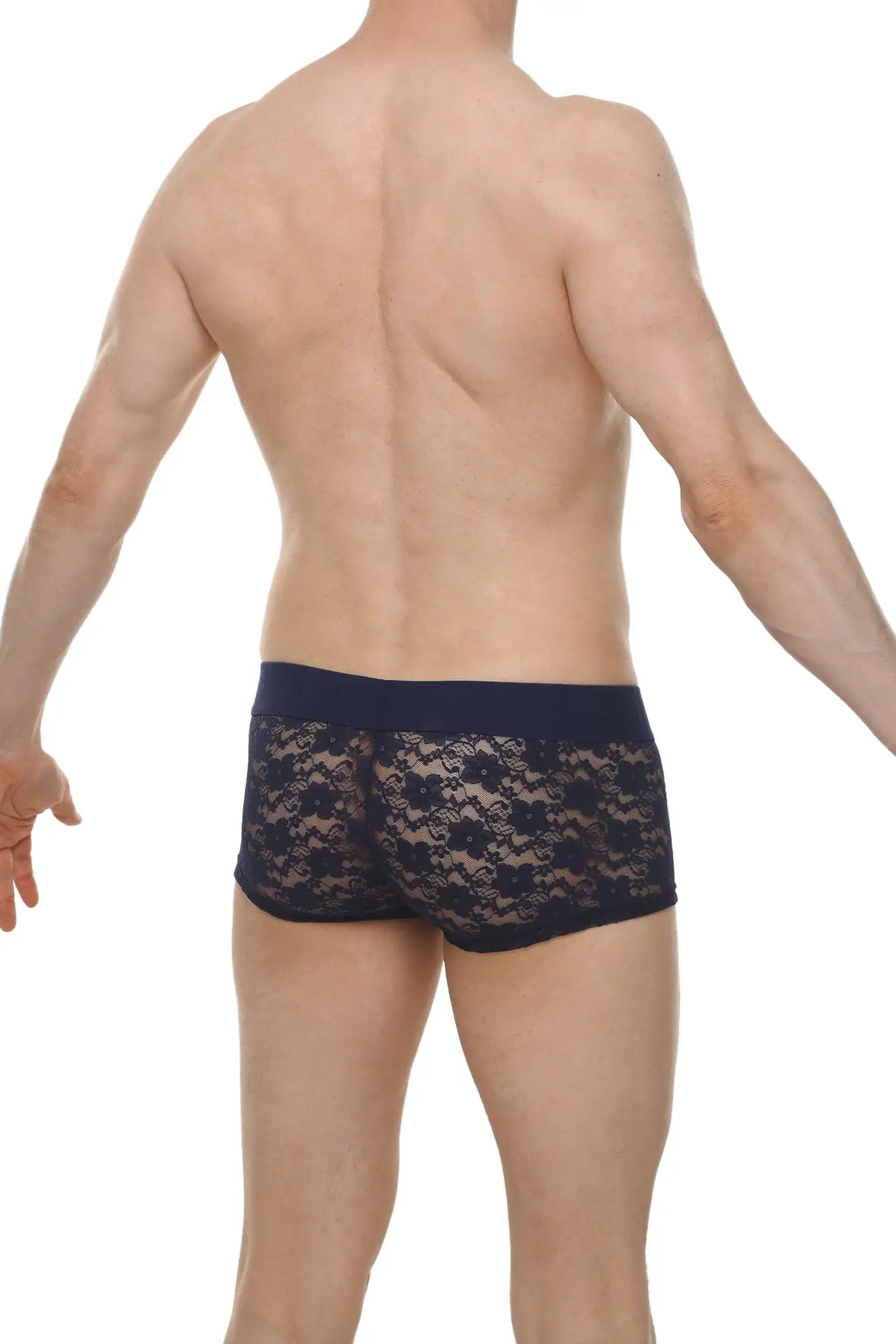 Navy blue lace boxer briefs with a solid waistband from boxer algun lace navy for comfortable stylish wear