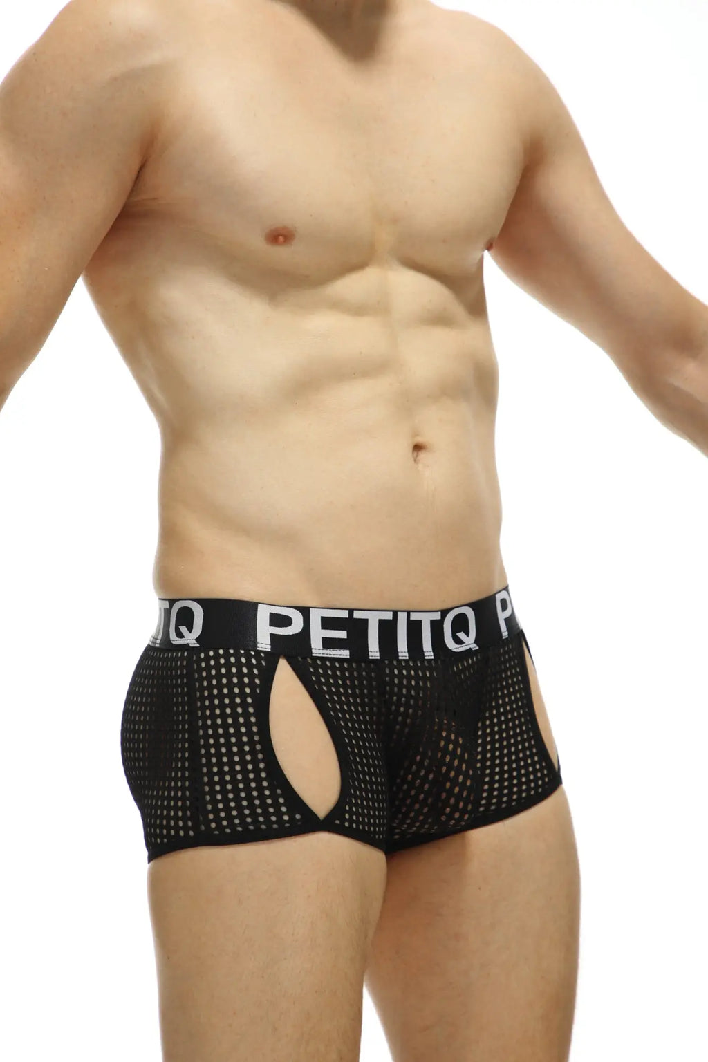 Black mesh briefs with white petitq waistband from PetitQ Boxer Anzex Durtol Black collection