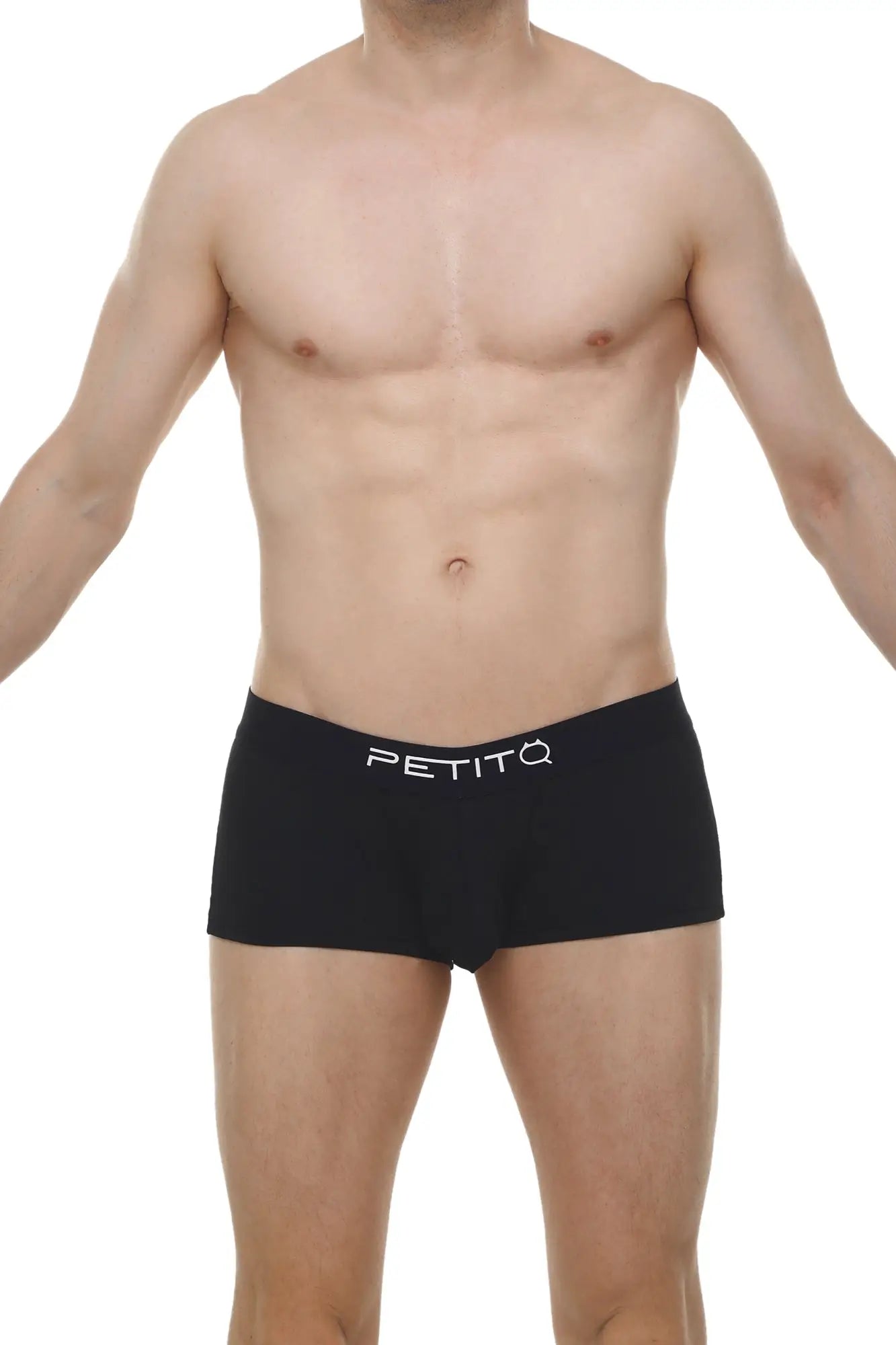 Black boxer brief dome skine with white logo waistband made from breathable fabric for comfortable wear