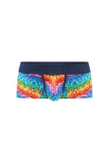 PetitQ boxer brief kaleidoscope rainbow-colored geometric patterned men’s briefs with navy blue waistband