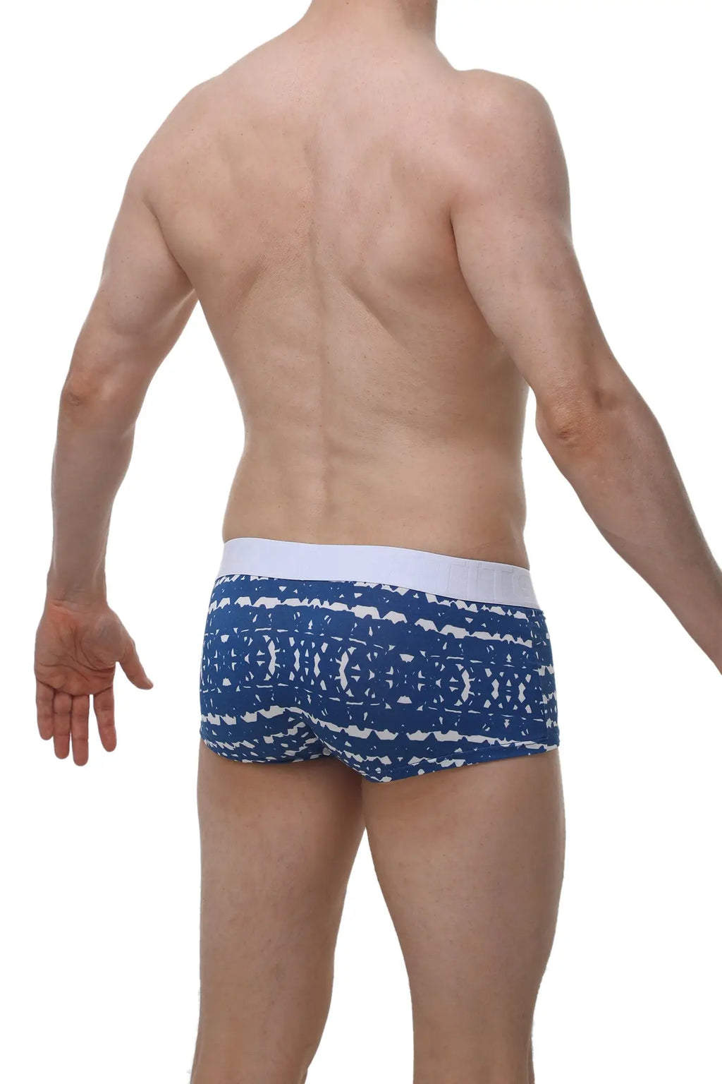 Blue and white patterned petitq boxer brief new denim with a solid white waistband for men