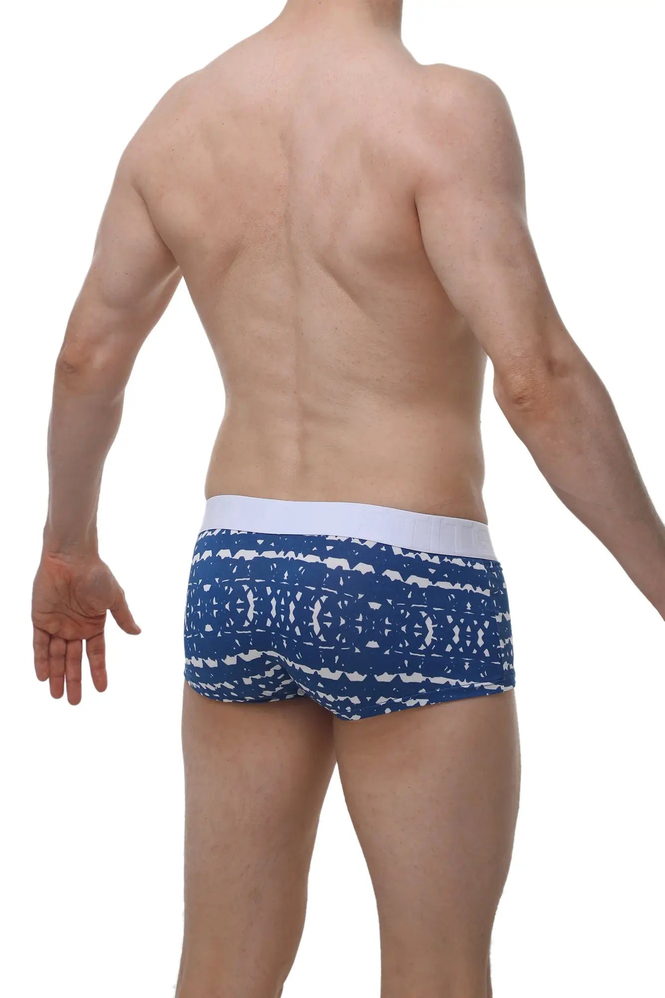 Blue and white patterned petitq boxer brief new denim with a solid white waistband for men