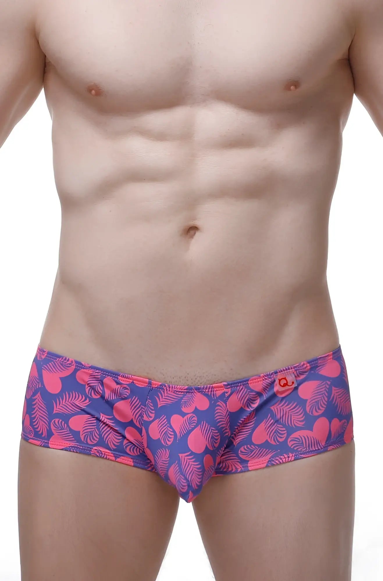 PetitQ boxer chill tropical hearts vibrant pink and purple swim trunks with heart and leaf patterns for beachwear