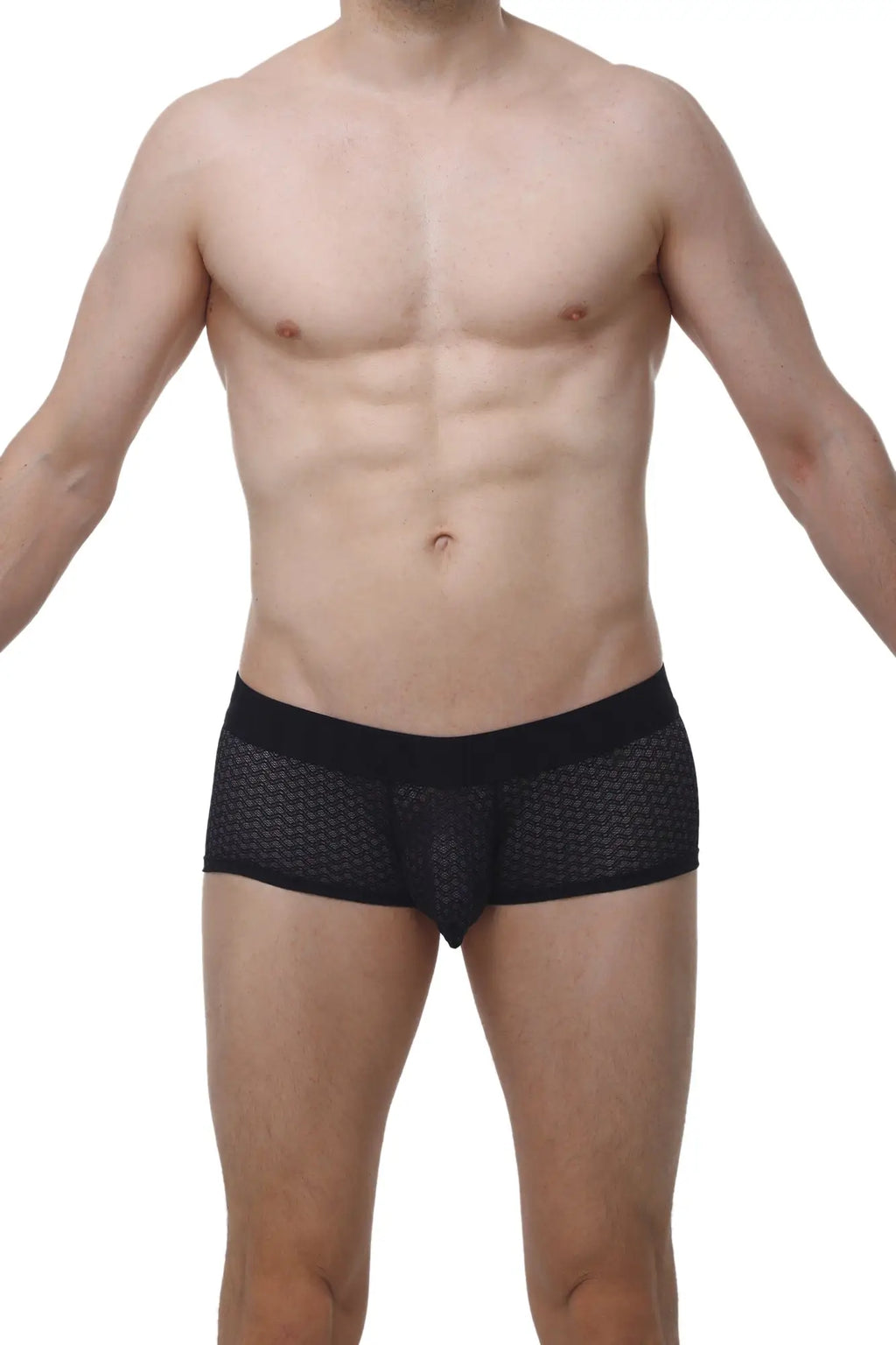 Black mesh briefs with a solid black waistband from petitq boxer chillax macra black collection
