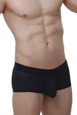 PetitQ boxer Chillax Macra black mesh briefs with solid black waistband and central pouch for breathable comfort