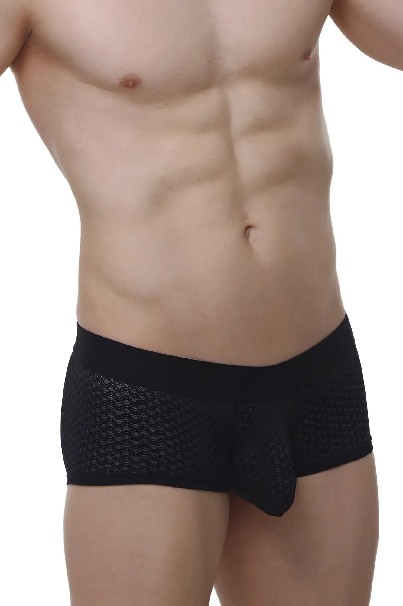 PetitQ boxer Chillax Macra black mesh briefs with solid black waistband and central pouch for breathable comfort