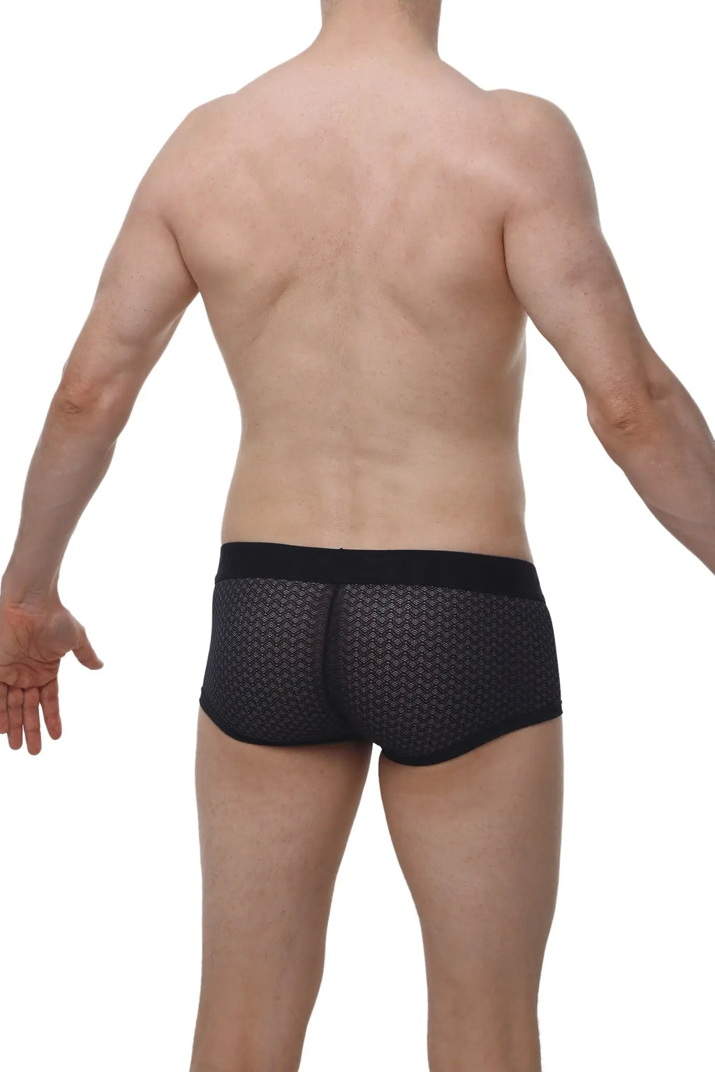 Black mesh briefs petitq boxer chillax macra with subtle geometric pattern and elastic waistband