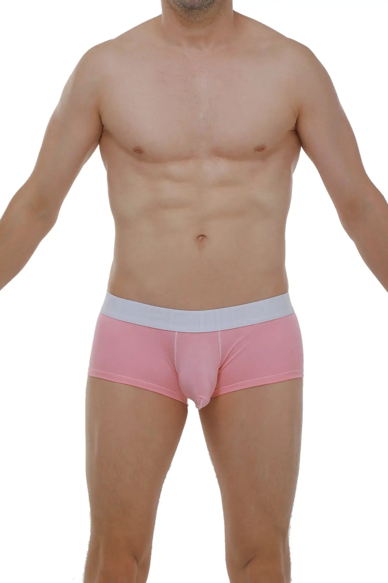 Pink petitq boxer chillax modal men’s briefs with contrasting white waistband made of soft modal fabric