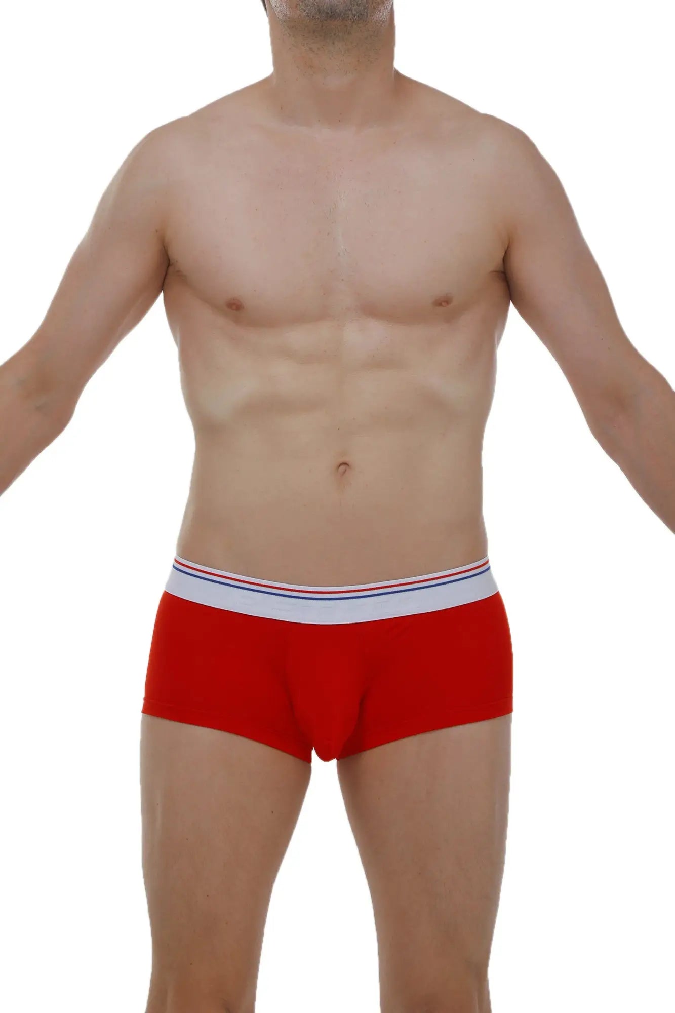 Red men’s briefs petitq boxer chillax modal with white waistband and thin red and blue stripes