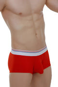 Petitq boxer chillax modal red men’s briefs in red with a white waistband featuring thin red and blue stripes