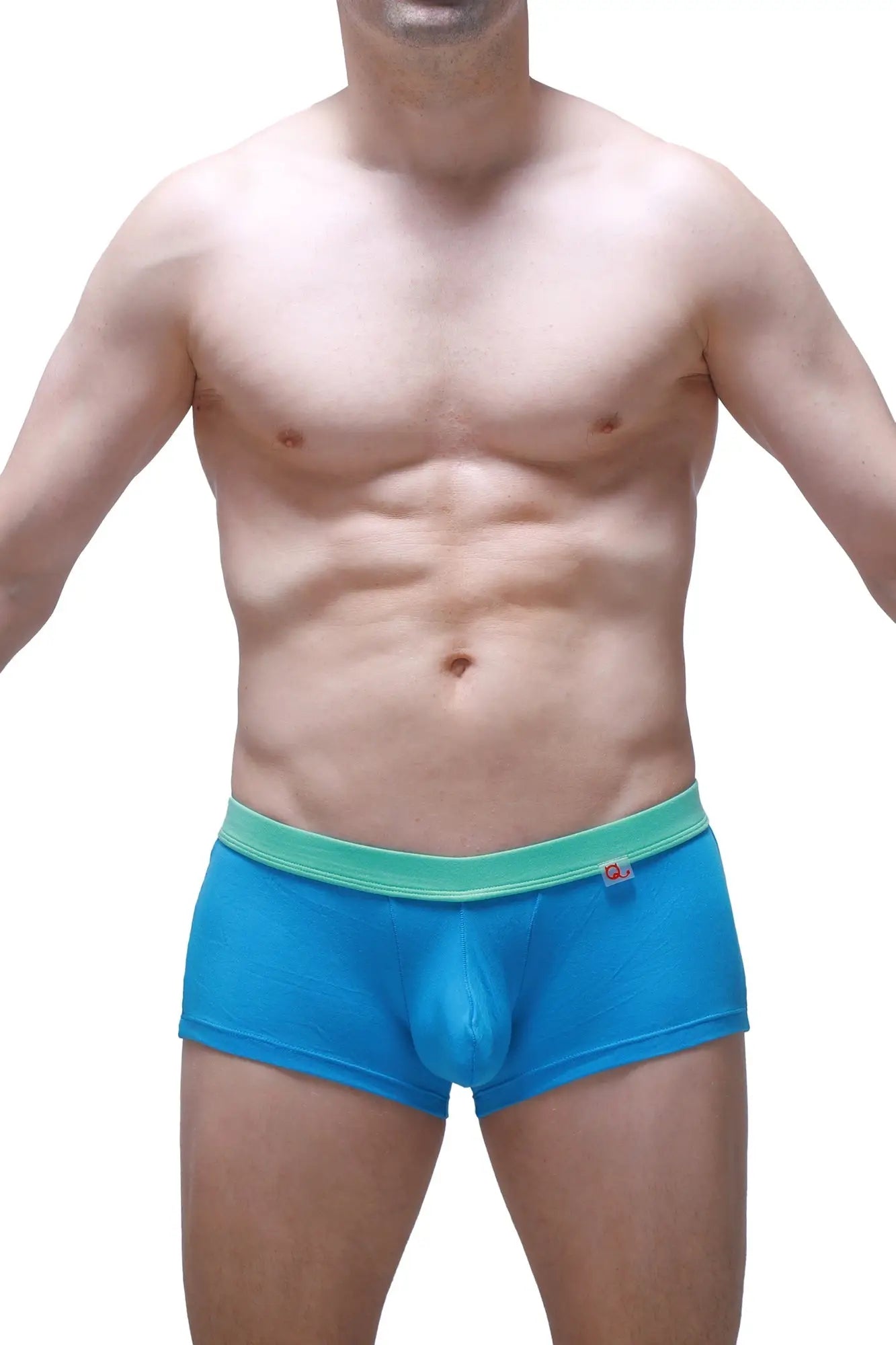 Bright blue petitq boxer colline bamboo briefs with a contrasting mint green waistband for comfortable wear