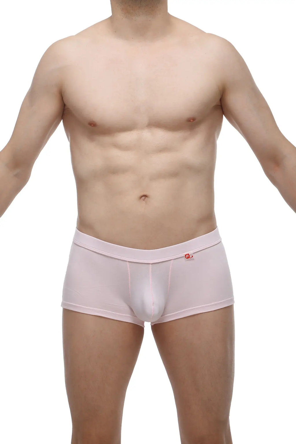 Light pink men’s boxer colline bamboo briefs with smooth form-fitting fabric and small red logo on waistband