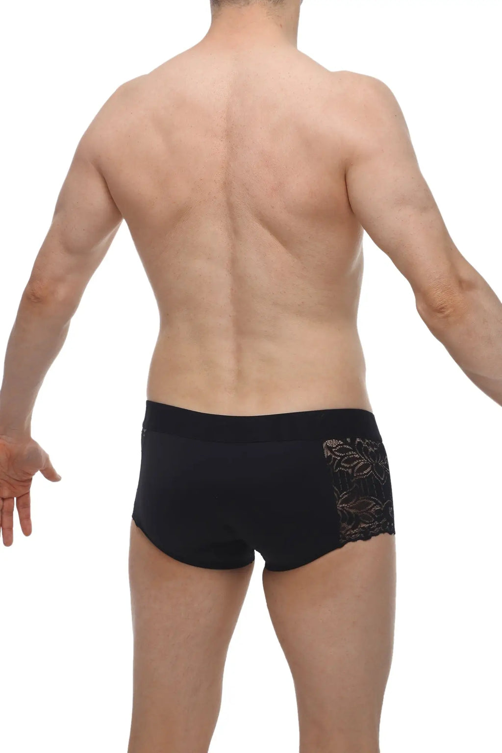Black PetitQ boxer briefs featuring delicate lace detailing on the side for a stylish and comfortable fit