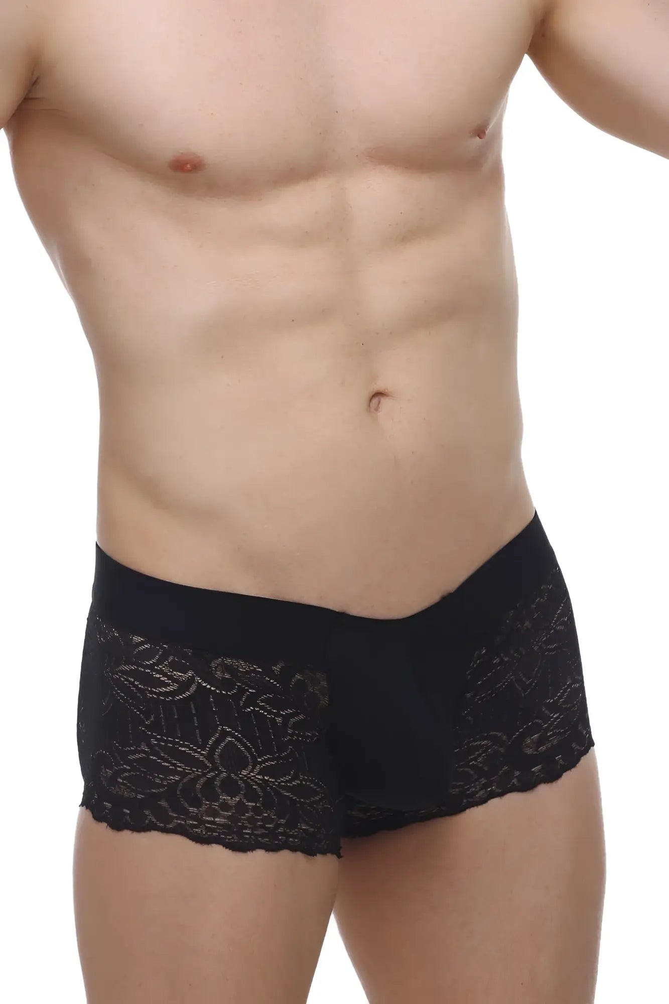 PetitQ boxer lace giers black briefs with black lace trim and intricate floral patterns in delicate fabric