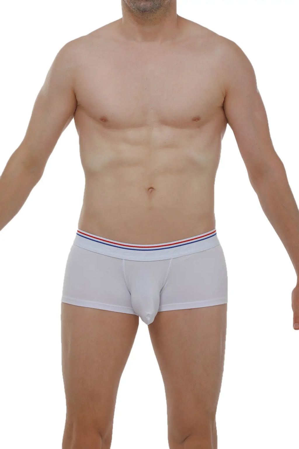 White petitq boxer linay modal briefs with red white and blue striped elastic waistband for comfortable wear