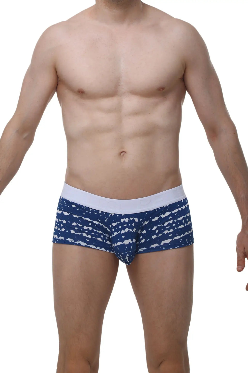 Petitq boxer linay new denim blue and white patterned men’s briefs with solid white waistband in denim fabric