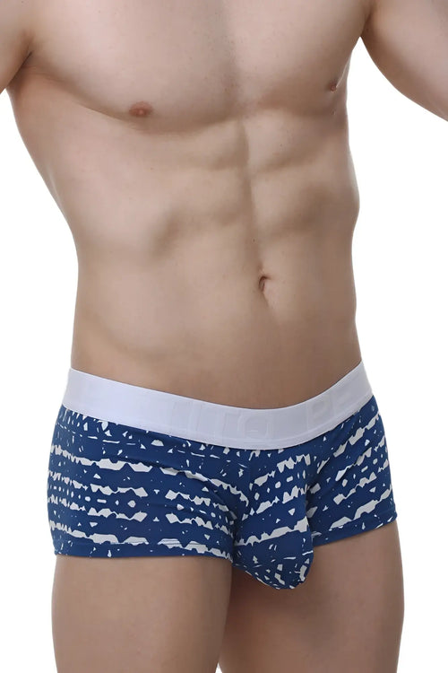 Petitq boxer linay new denim blue and white patterned cotton boxer briefs with solid white waistband