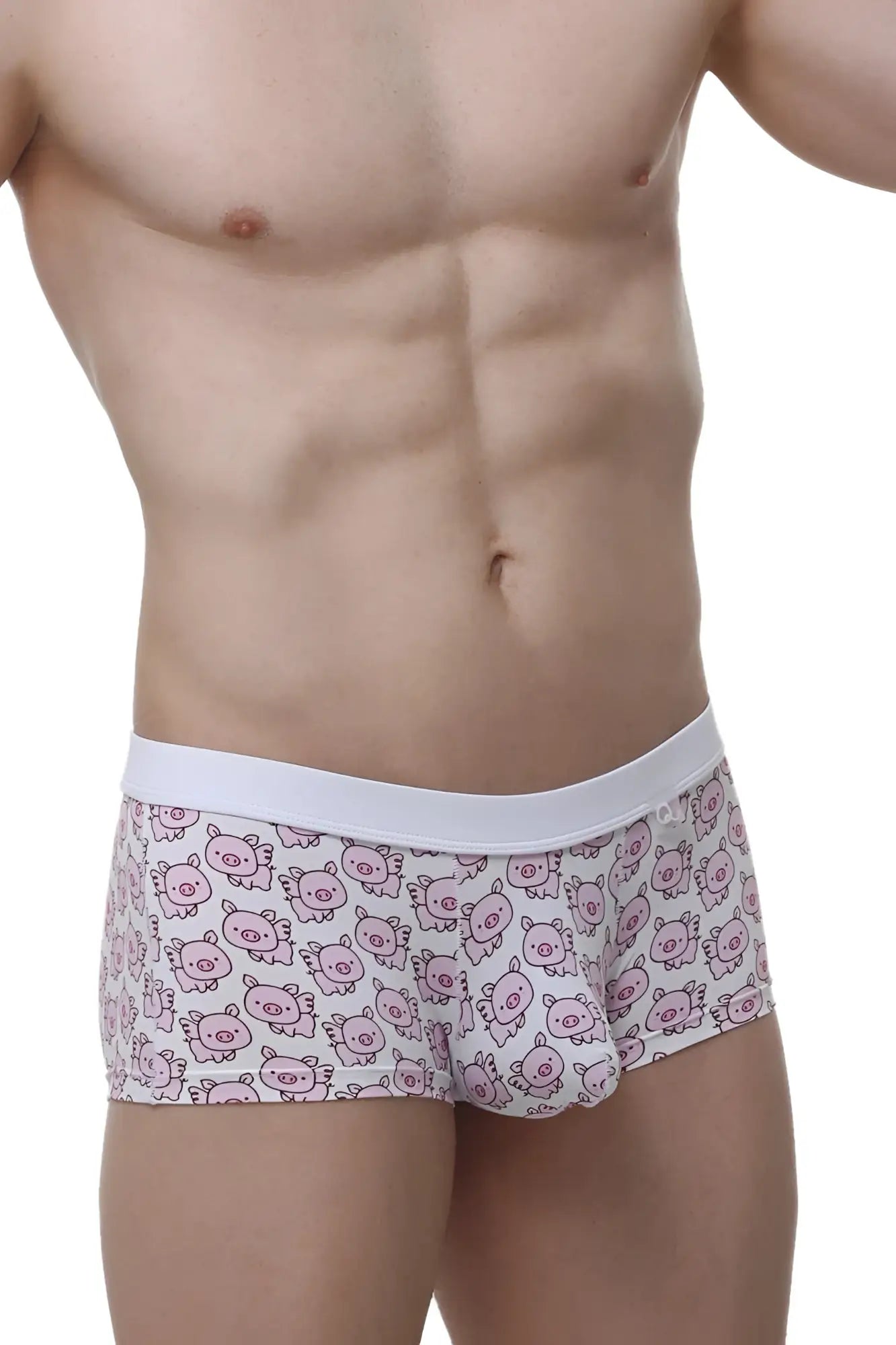 Pink cartoon pig-patterned briefs with white elastic waistband petitQ boxer meljac piggy love design