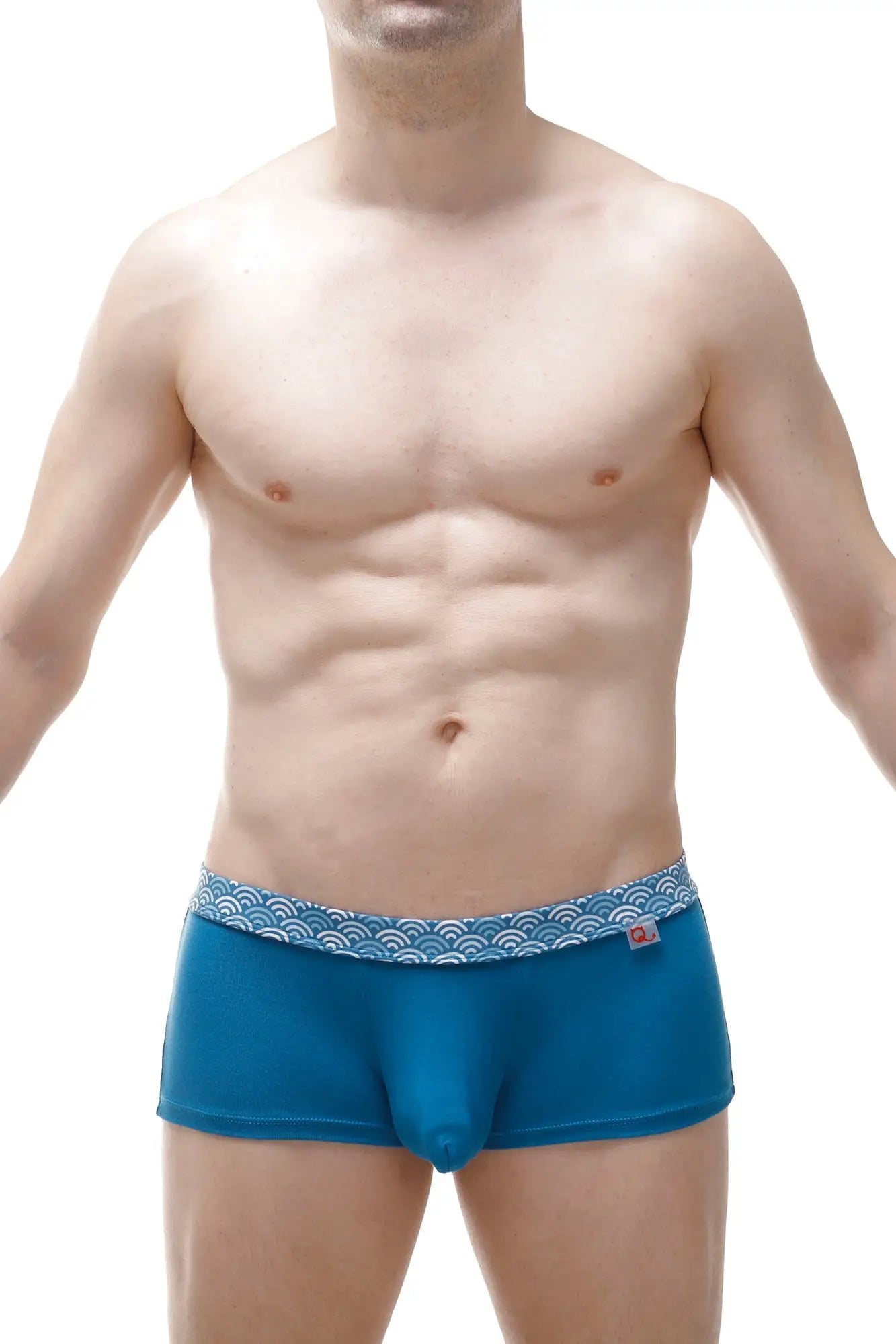 Blue petitq boxer meljac wave briefs with a wave-patterned waistband made from soft breathable fabric