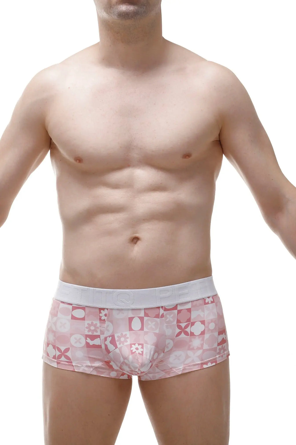 Petitq boxer molac pink bunny men’s briefs with pink patterns and white elastic waistband for comfortable wear