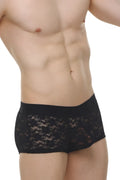 Black lace briefs boxer montils lace black with solid black waistband for elegant lingerie wear