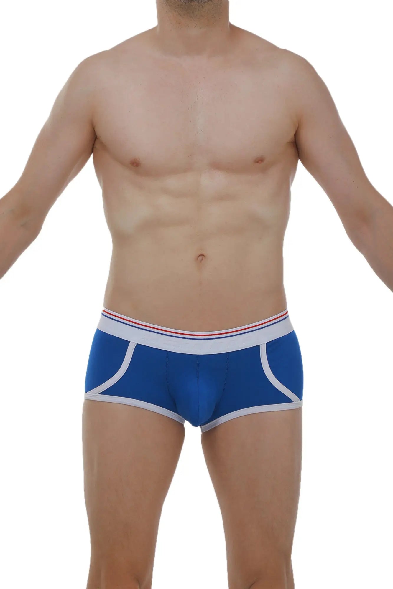 Blue men’s briefs Boxer Morrier Blue with white trim and thin red stripe on the waistband for comfortable wear