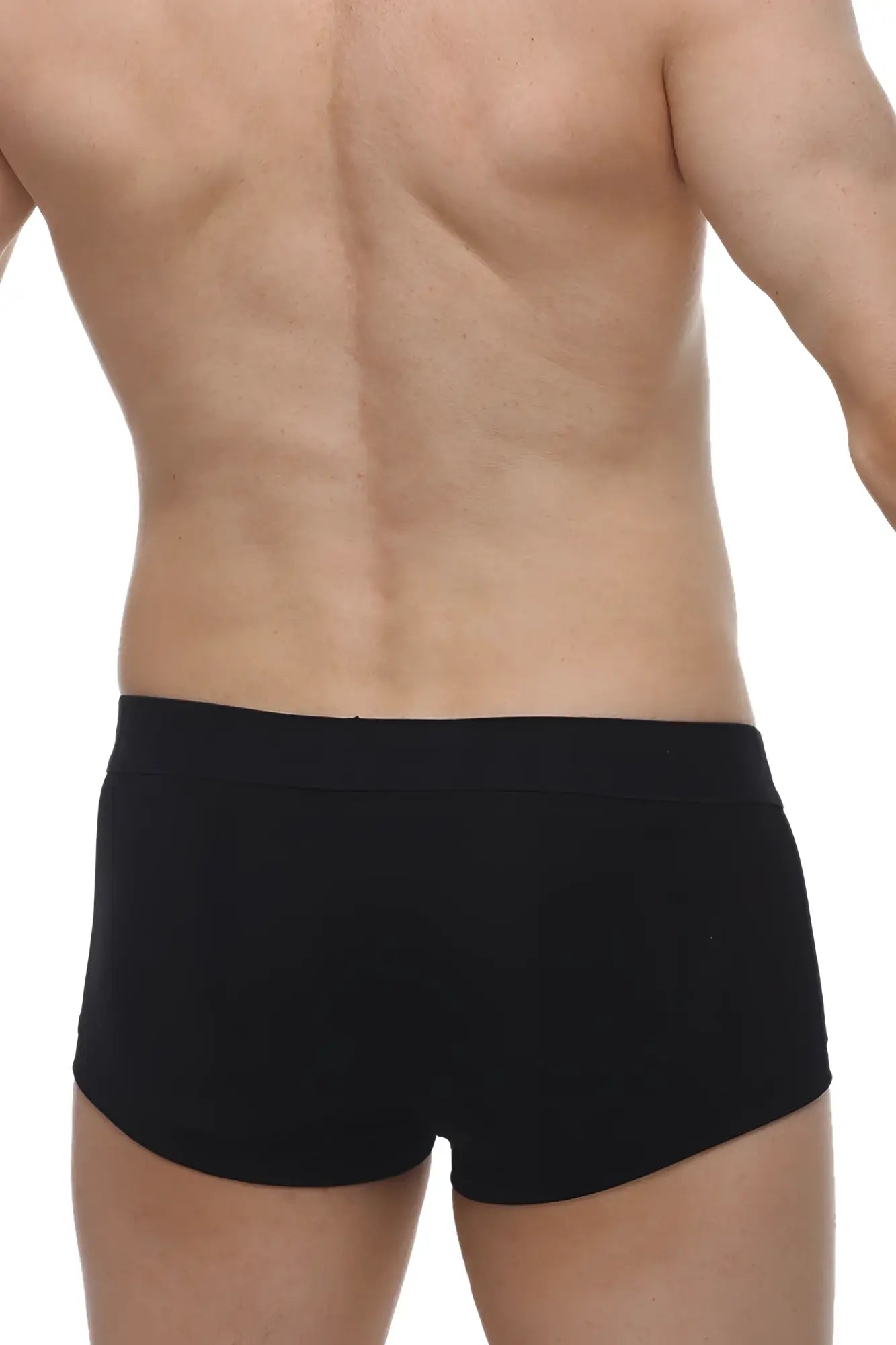 Black modal boxer mouffy briefs with smooth, form-fitting fabric and simple elastic waistband