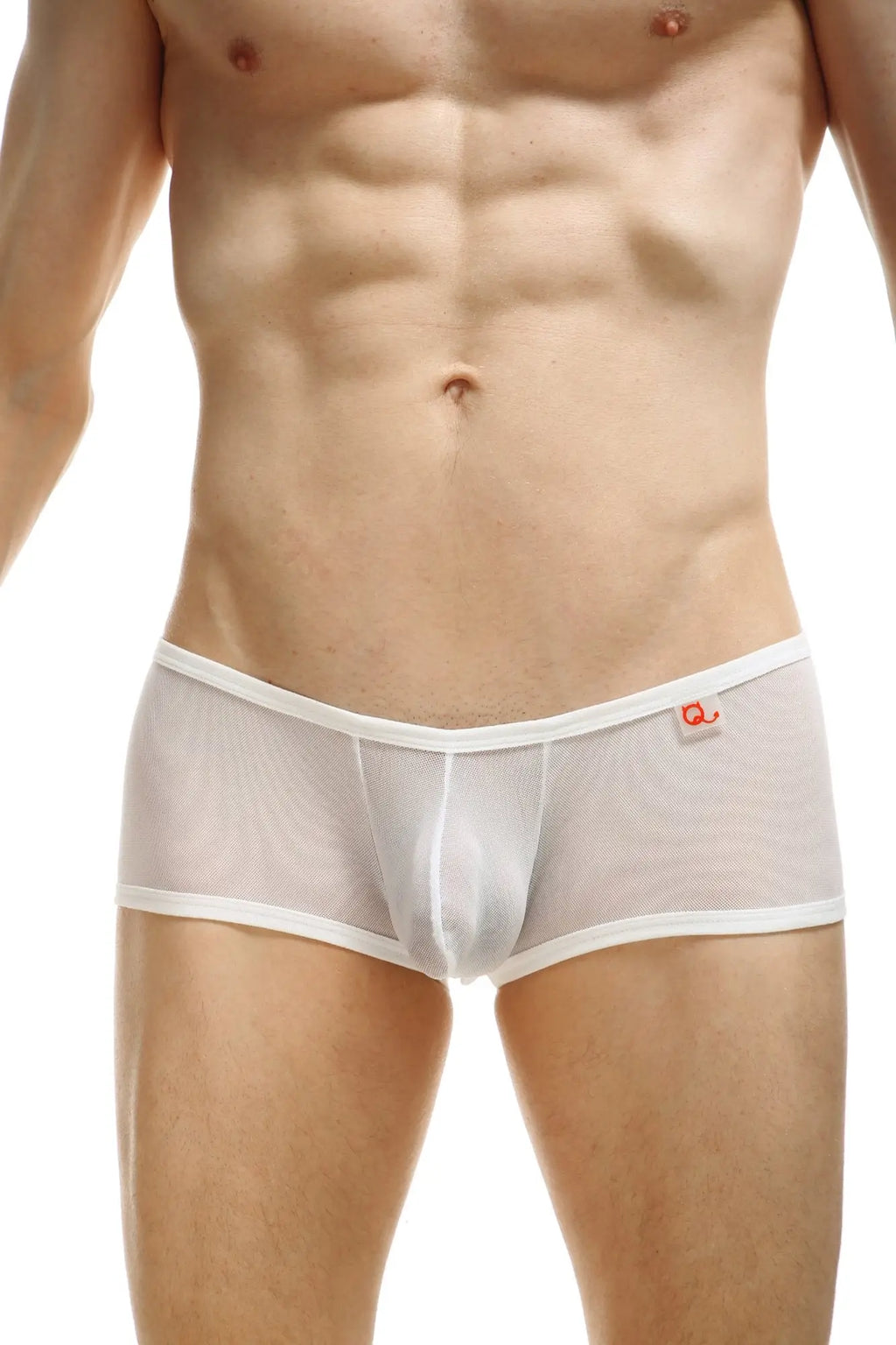 PetitQ boxer Murol lace blanc white mesh briefs with elastic waistband and orange logo on the side