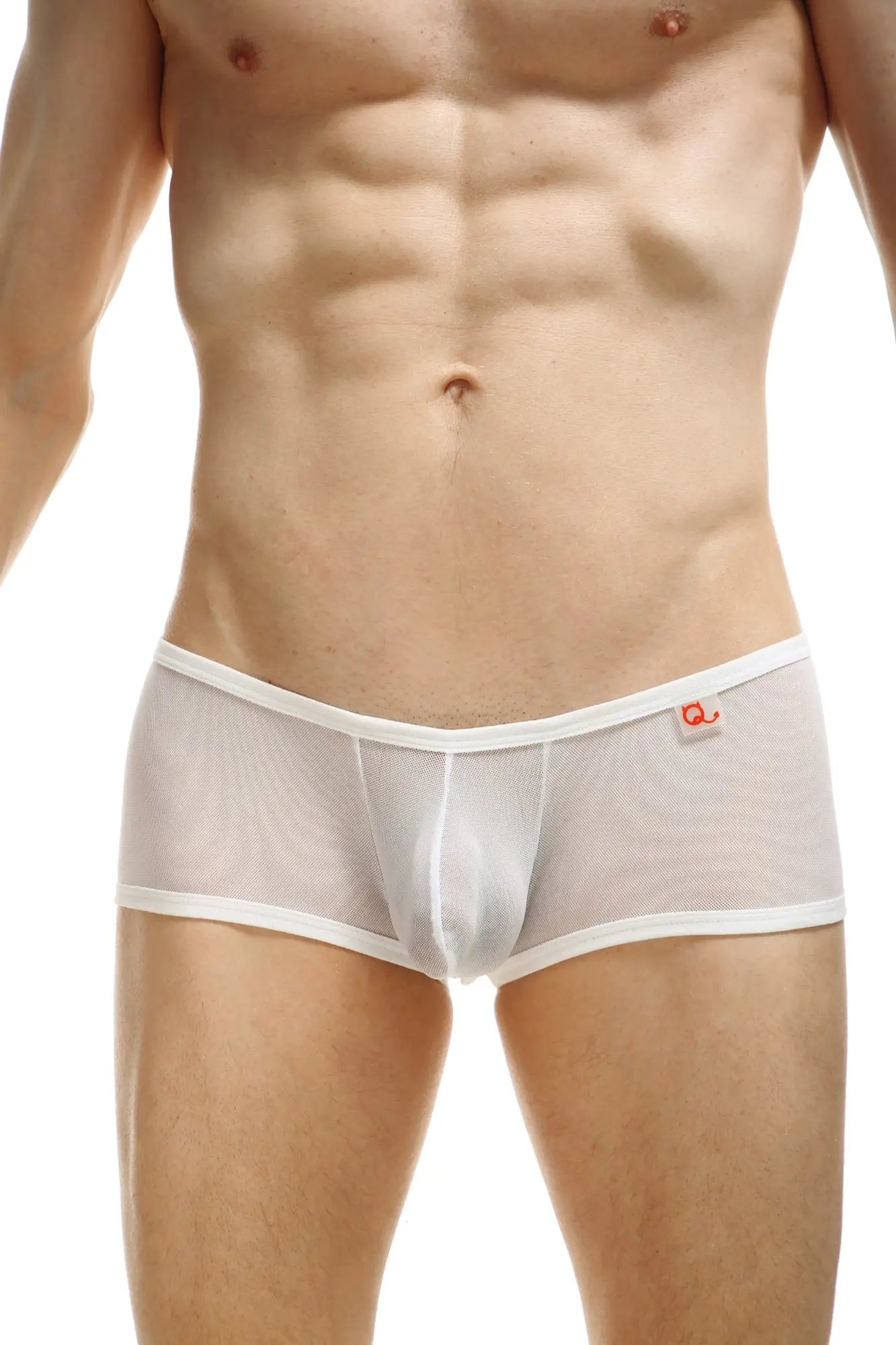 PetitQ boxer Murol lace blanc white mesh briefs with elastic waistband and orange logo on the side