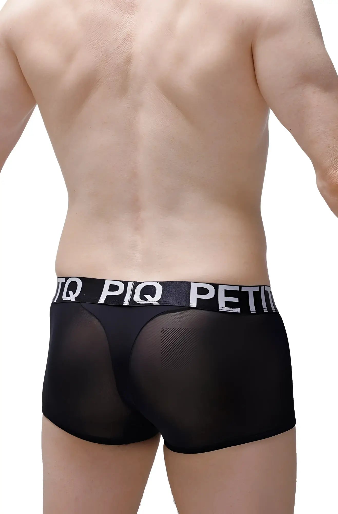 Black mesh briefs with white piq petit waistband from petitq boxer noth black with breathable fabric design