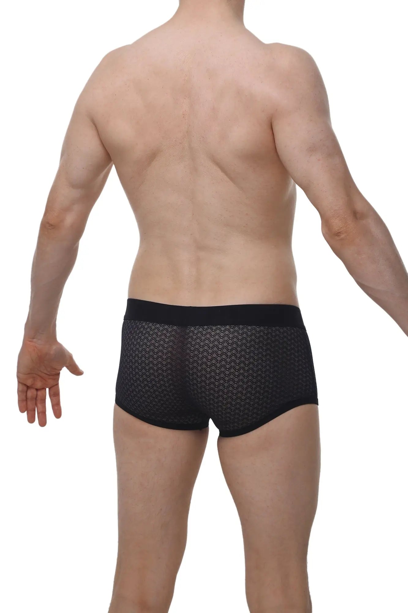 Petitq boxer olloix macra black black mesh briefs with subtle geometric pattern and solid black waistband