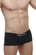 Black mesh PetitQ boxer oncieux bee briefs with white PetitQ logo on waistband
