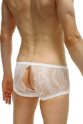 White lace briefs with floral pattern and white elastic waistband from petitq boxer plouhac lace white collection