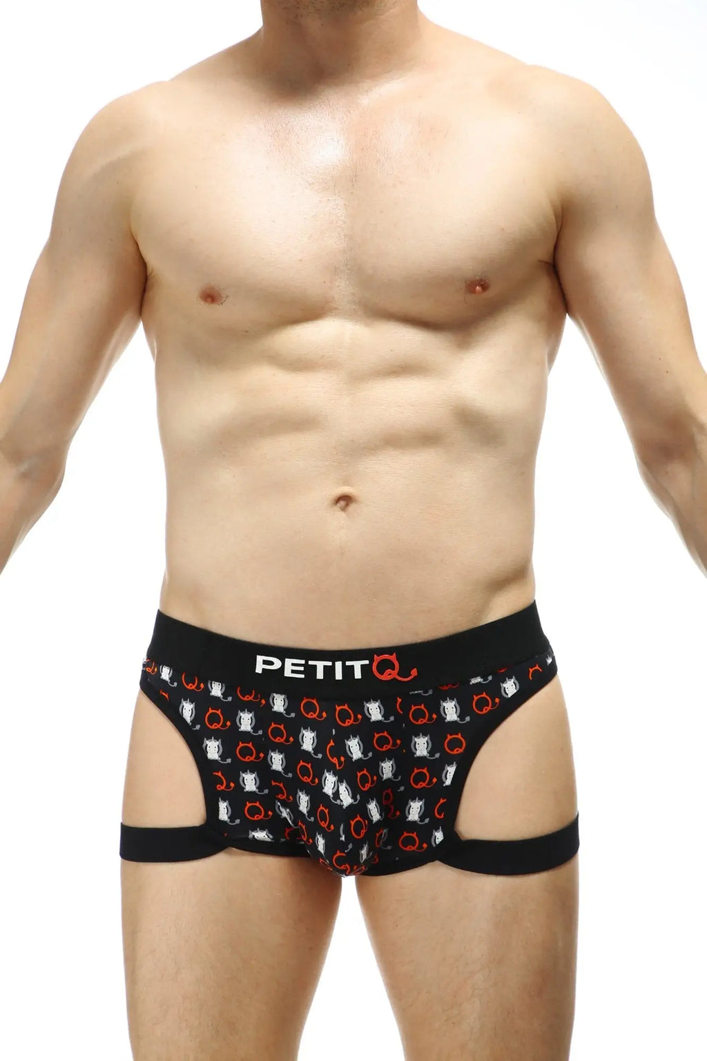 Black petitq boxer poggio millesime briefs with playful white and red cartoon skull pattern for men