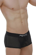 Black mesh briefs boxer protruder durtol black with solid waistband and petitq logo in white lettering