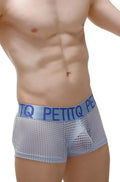 Light blue mesh men’s boxer underwear with matching petitq elastic waistband for comfortable support