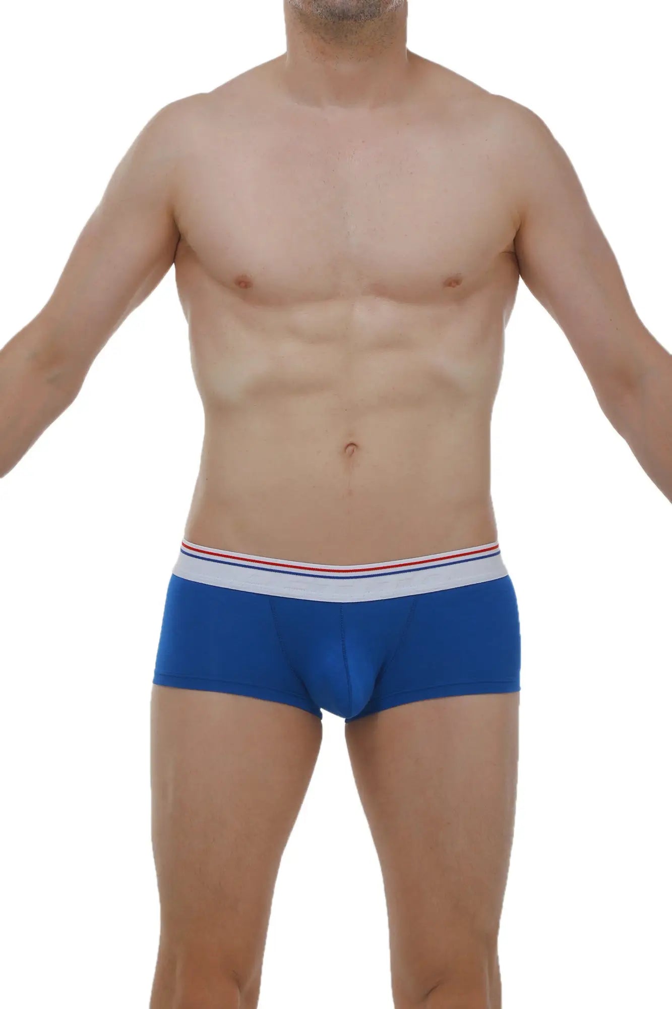 Blue men’s briefs petitq boxer push-up with white waistband and red and blue stripes for enhanced support