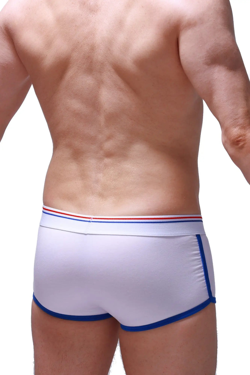 White athletic briefs petitq boxer retro hang white with blue trim and red white and blue striped waistband