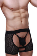 Black mesh petitq boxer string garter angy durtol briefs with solid pouch and adjustable straps