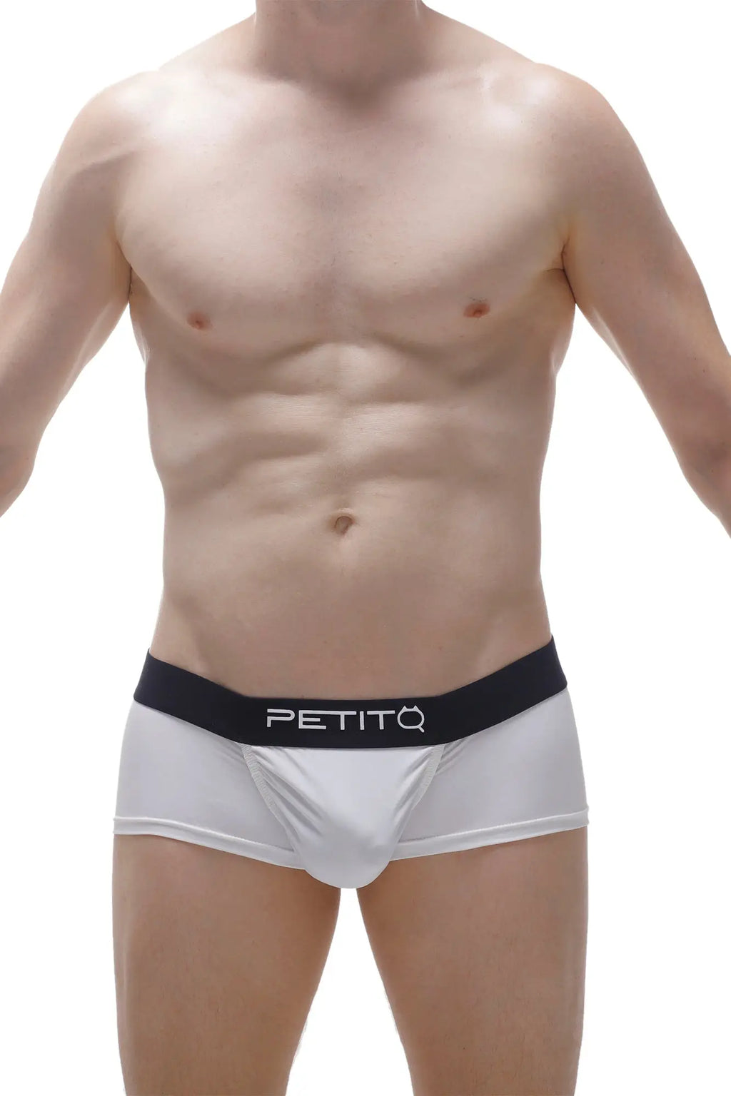 White petitq boxer briefs with black logo waistband made from econyl for sustainable comfort and support
