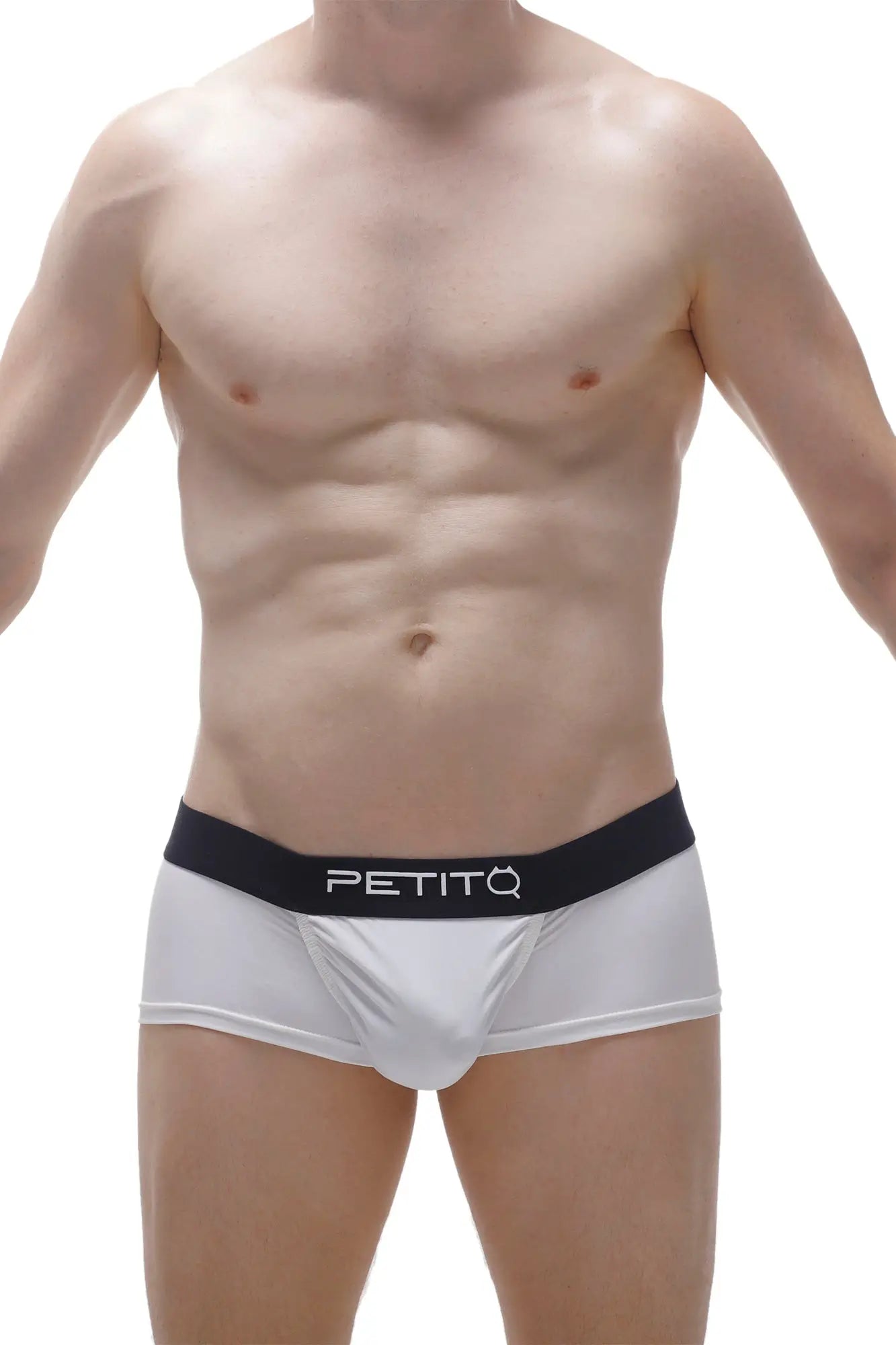 White petitq boxer briefs with black logo waistband made from econyl for sustainable comfort and support