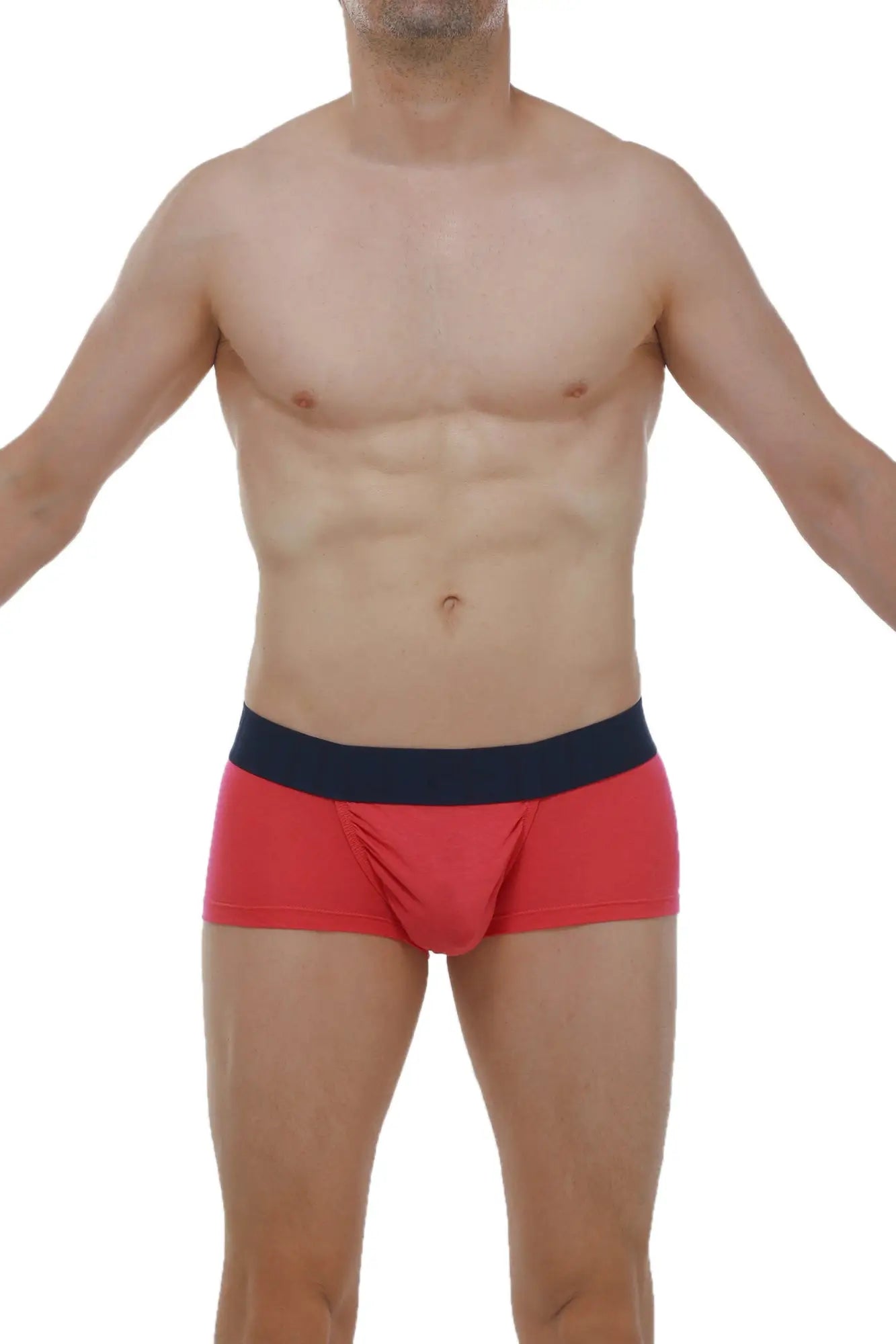 Red men’s briefs with navy blue waistband made from modal fabric in petitq boxer taik fuchsia style