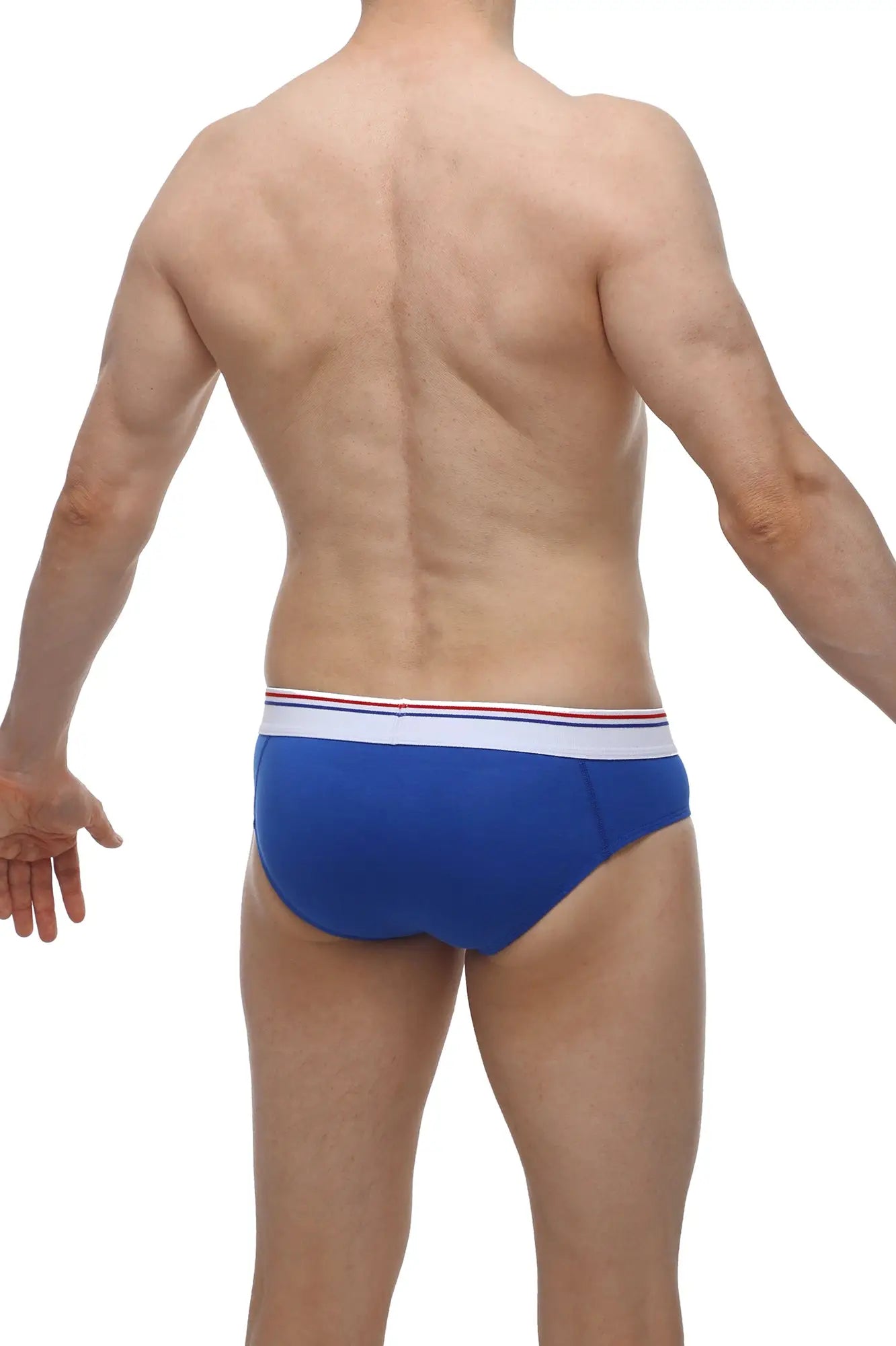 Blue men’s briefs brief banne blue with white waistband and thin red and blue stripes for comfortable everyday wear