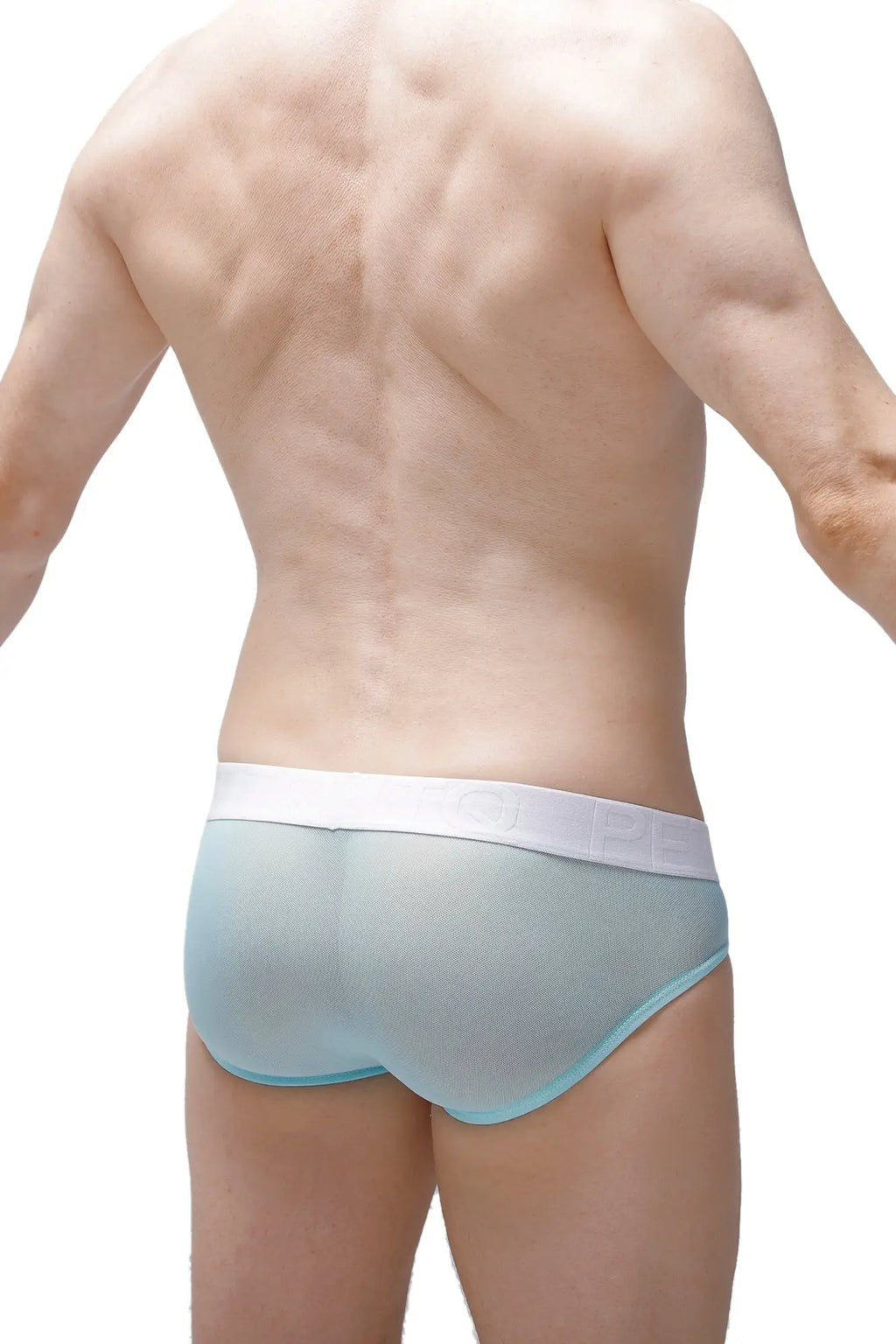 Light blue mesh briefs with a white elastic waistband from petitq brief dolmen net green collection