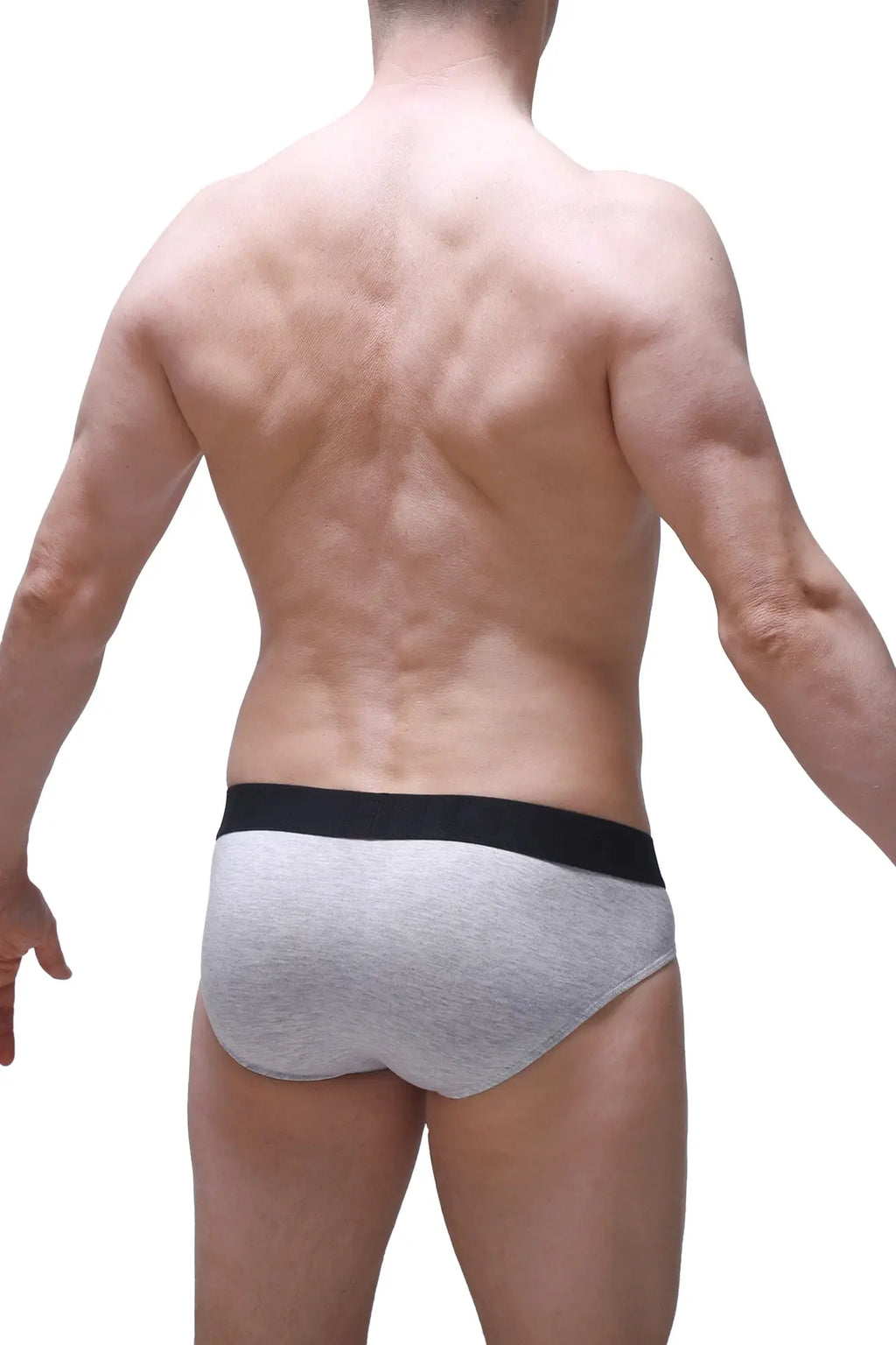 Gray athletic briefs with black elastic waistband made from soft dome modal fabric by PetitQ for comfortable wear