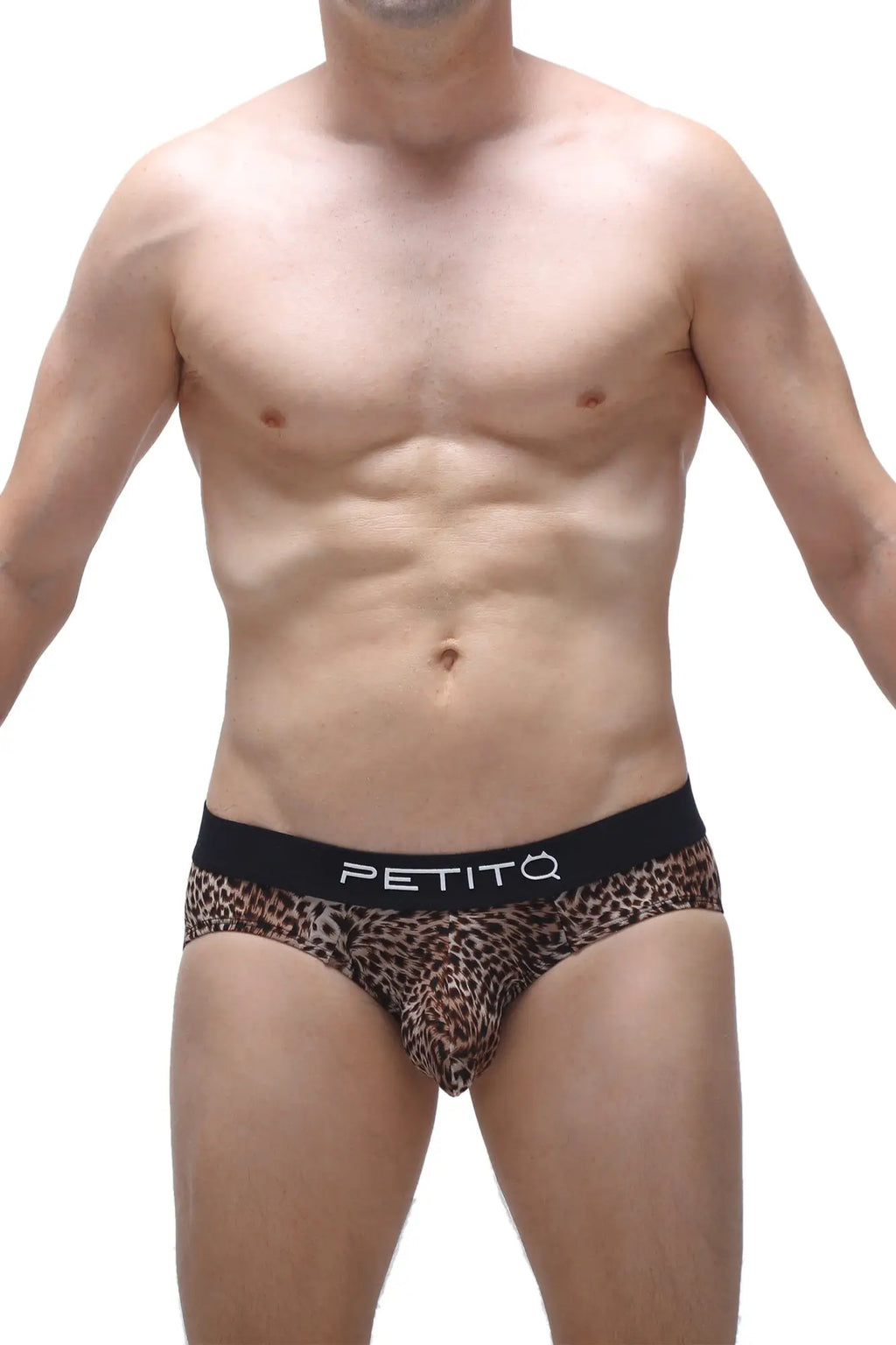 Petitq brief dome panthere leopard-print men’s briefs with black waistband and white petitq brand lettering