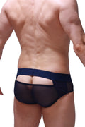 Navy blue sheer mesh briefs with solid waistband from petitq featuring breathable lightweight fabric for everyday wear