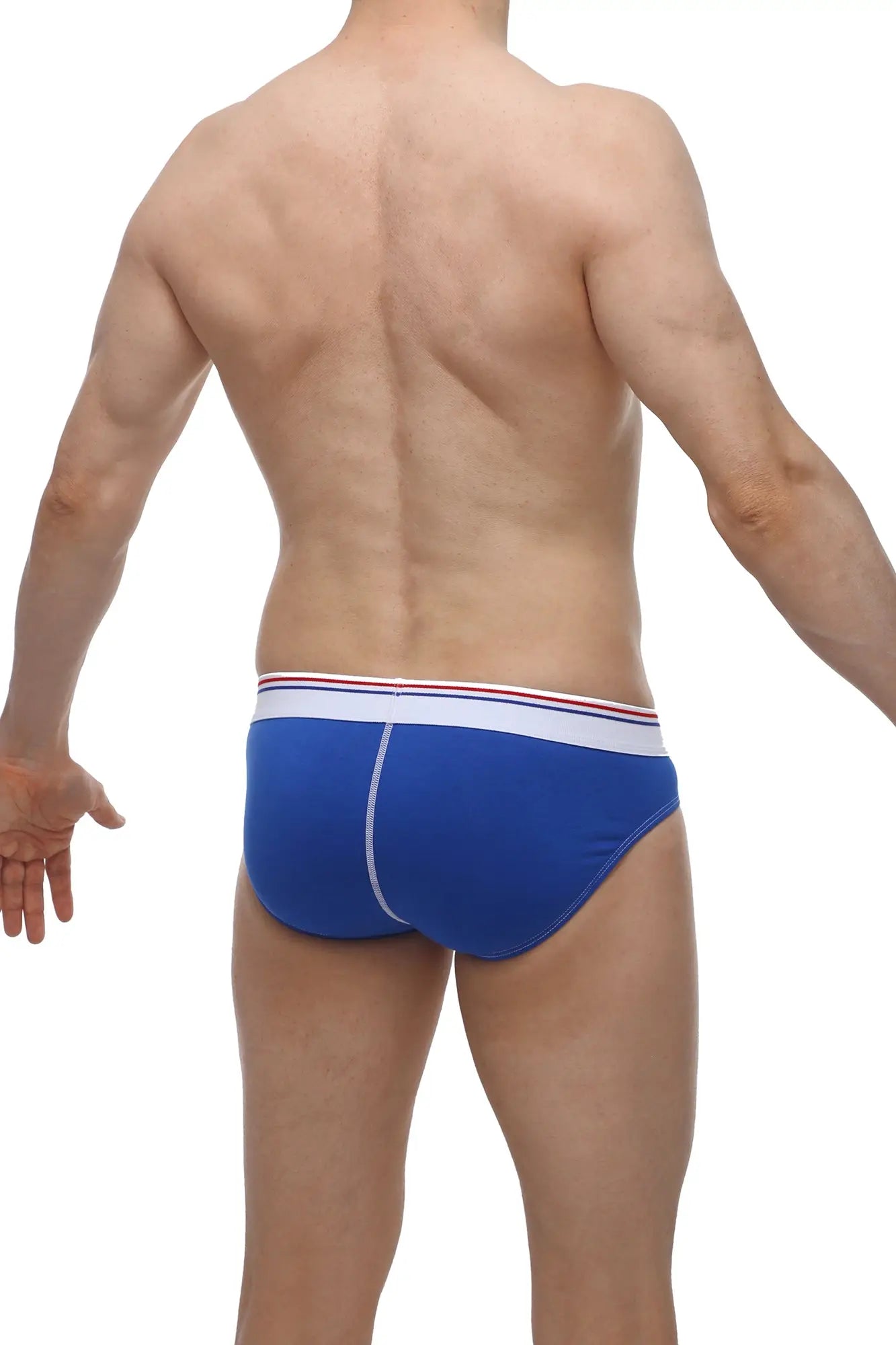 Blue men’s briefs brief hornoy blue with white waistband and red and blue stripe accents for comfortable wear