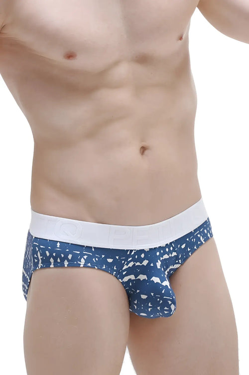 PetitQ brief Jans new denim men’s briefs in blue patterned fabric with white elastic waistband
