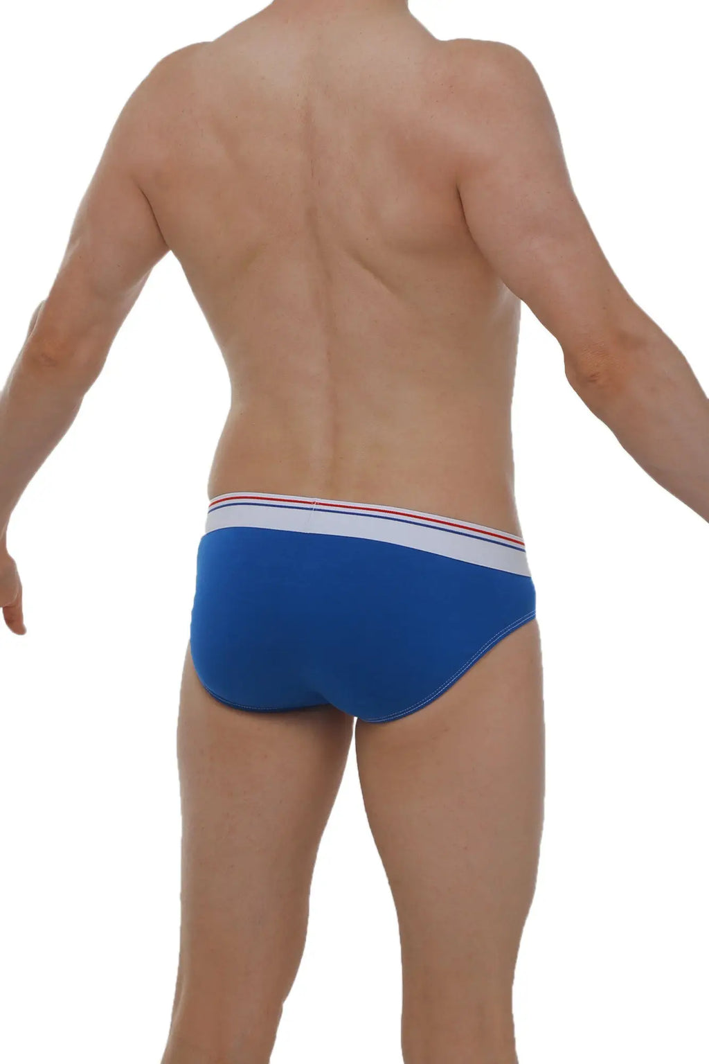 Brief linay bigout blue mens briefs in blue with a white waistband featuring thin red and blue stripes